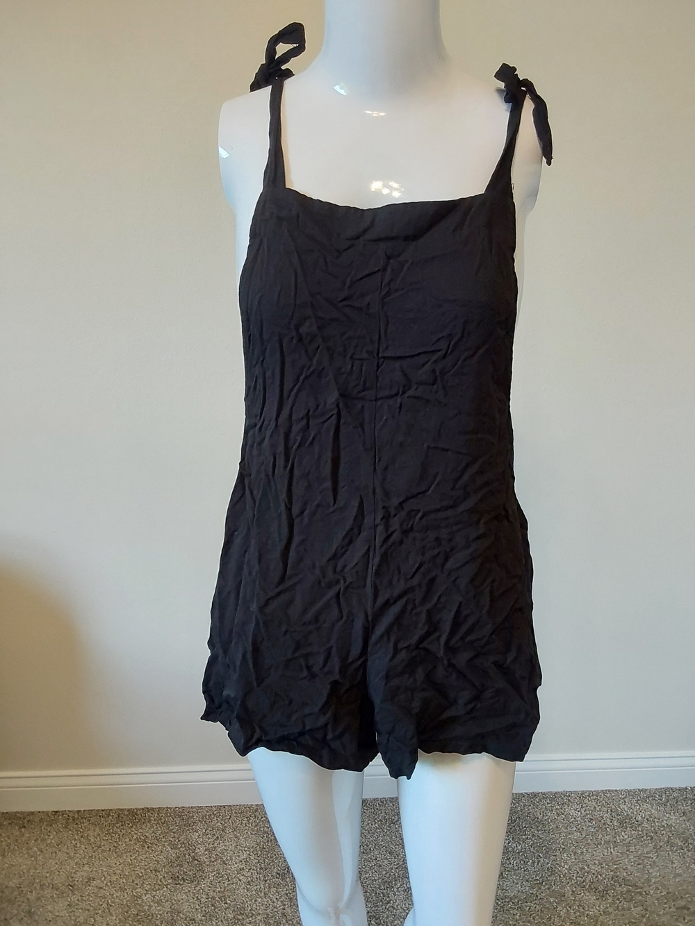 Black Tie-Shoulder Romper